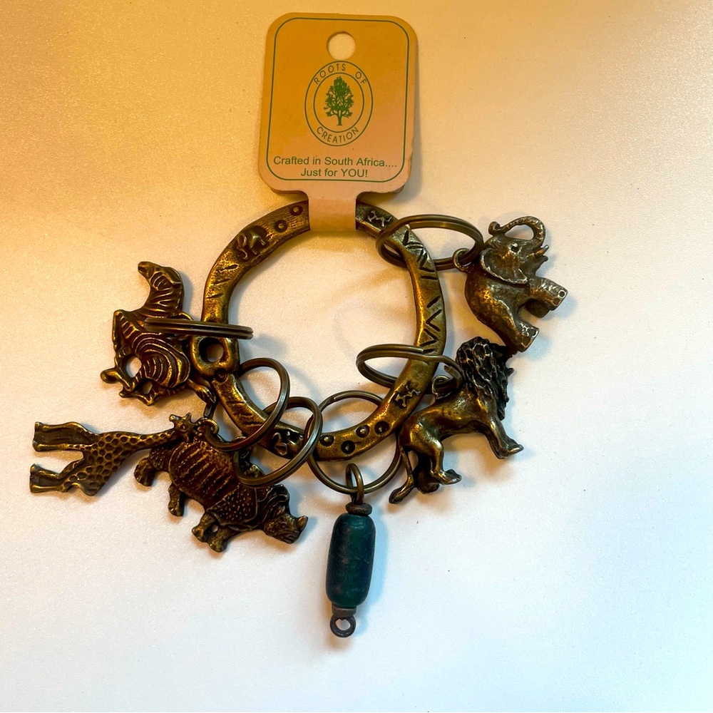 Roots of Creation South African Brass Animal Keychain includes elephant,giraffe